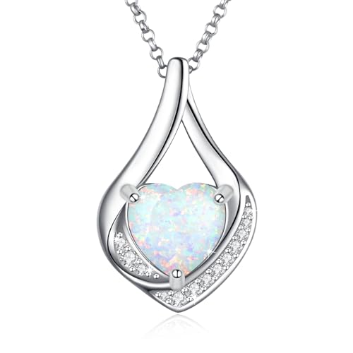 Cremation Jewelry 925 Sterling Silver Teardrop Urn Necklace for Ashes Heart Shape Memorial Keepsake Pendant for Human Ashes for Women Gift - color: Opal
