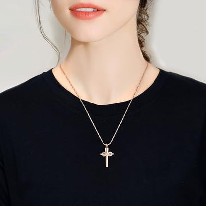 Imrsanl Infinity Love Cross Cremation Jewelry Ashes Religious Cross Urn Pendant Necklace for Women Men Pet Ashes Memorial Keepsake Jewelry - color: Rose Gold