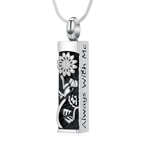 Flower Celtic Cremation Jewelry for Women Men Cylinder Bar Sunflower Urn Necklace for Ashes Pendant Necklace Vial Memorial Keepsake Jewelry for Ashes Necklace of Loved Ones - color: Retro