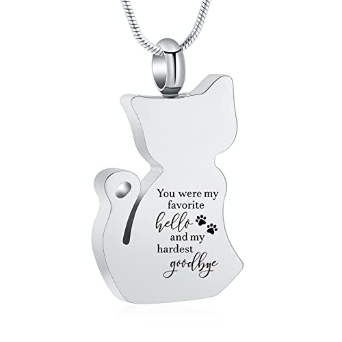 zeqingjw Cat Cremation Jewelry Urn Necklace for Ashes for Pet Loss,Funeral Ashes Keepsake Pendant Memorial Jewellery for Women Men - color: Silver