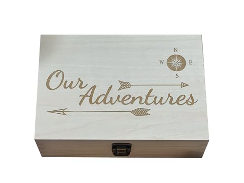Our Adventures Wooden Keepsake Box - 8.5x6x3 Inch Natural Color Memory Box, Perfect 5th, Unique Travel-Themed Gift Idea, Durable Handcrafted Wood, Ideal for Couples, Christmas Box - color: Natural Our Adventure