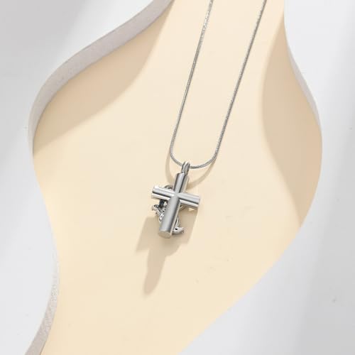 Cross Cremation Jewelry Butterfly Urn Necklace for Human Ashes for Women Men Memorial Ashes Keepsake Birthstone Pendant - color: Silver-Purple