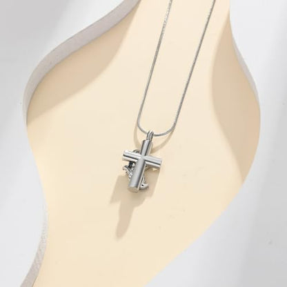 Cross Cremation Jewelry Butterfly Urn Necklace for Human Ashes for Women Men Memorial Ashes Keepsake Birthstone Pendant - color: Silver-Purple