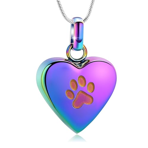 zeqingjw Pet Cremation Jewelry for Ashes Pendant Paw Print Pet Heart Urn Necklace Memorial Keepsake Jewelry for Pet/Dog's/Cat's Ashes - color: Heart-Colorful