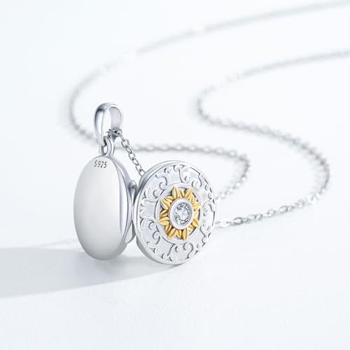 TUGHRA Mother's Day Gifts Gold Locket Necklaces for Women, 925 Sterling Silver Heart Photo Lockets Memorial Keepsake Jewelry Gift for Mom, Wife, Daughter - style: 6958-Sunflower