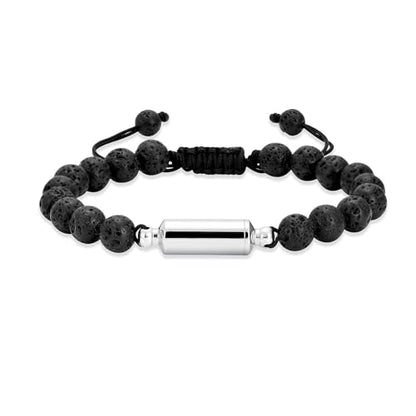 Hearbeingt Cylinder Cremation Bracelet for Ashes Adjustable Rope Urn Bangle - color: B-Silver Black
