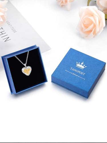 TANGPOET Heart Locket Necklace for Women 925 Sterling Silver Photo Locket Holds Two Pictures Inside Memorial Keepsake Jewelry Gifts for Mothers Day Birthday Christmas - style: B01-Sunflower