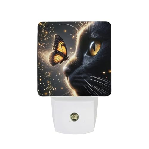 Cat Butterfly Night Light, Plug into Wall Decor Nightlights for Bedroom, Bathroom, Hallway, Kitchen, with Dusk to Dawn Light Auto Sensors LED Night Lights for Boys Girls Women Men Room Gifts - color: Cat Butterfly