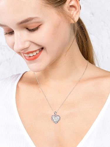 TANGPOET Heart Locket Necklace for Women 925 Sterling Silver Photo Locket Holds Two Pictures Inside Memorial Keepsake Jewelry Gifts for Mothers Day Birthday Christmas - style: E02-Dad Daughter