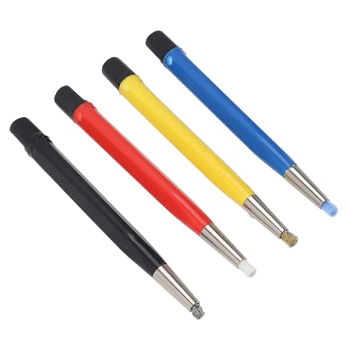 4 Piece Fiberglass Scratch Brush Pen Set with Steel, Brass, Nylon Tips | Surface Restoration, Oxidation Cleaning, Metal Polishing, Jewelry Cleaning, Watch Cleaning, Coin Cleaning, PCB Cleaning