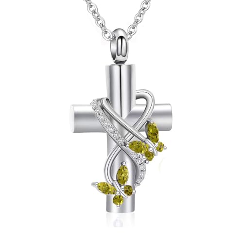 Butterfly Urn Necklace for Ashes for Women Cross Infinity Cremation Ash Pendant for Human Pet Memorial Keepsake Jewelry - color: Green