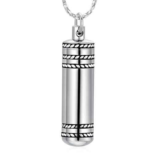Imrsanl Cremation Jewelry for Ashes Pendant Urn Necklace Cylinder with Glass Vial Keepsake Ashes Memorial Jewelry - color: No Glass-Silver