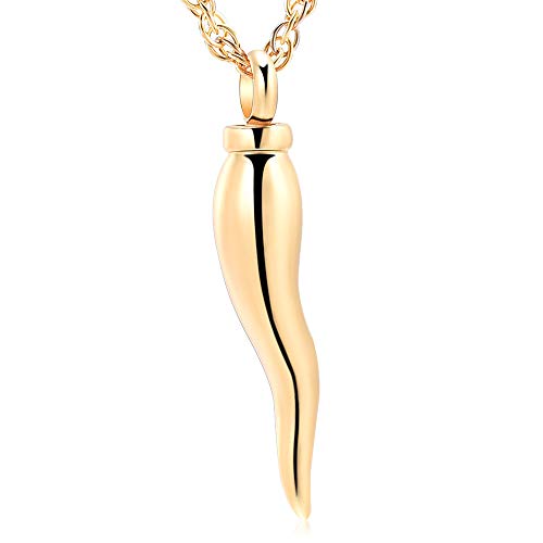 shajwo Cremation Jewelry Urn Necklaces for Ashes Italian Horn Urn Pendant Memorial Keepsake Jewelry for Human Men Women - color: Gold