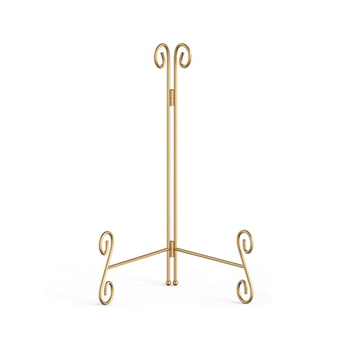Gold Plate Stand, 12 Inch Decorative Holder for Displaying Platters, Heavy-Duty Metal Easel Stand for Picture, Photo Frame, Books and Round Objects