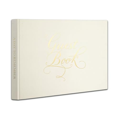 Wedding Guest Book with Exclusive Font Design, Elegant Hardcover Polaroid-Style Sign-In Book for Wedding Receptions, Baby Showers, Birthdays, Bridal Showers, Special Events, Lined Blank Pages, 9" x 7" - color: Beige, style: Elegant Script - Lined