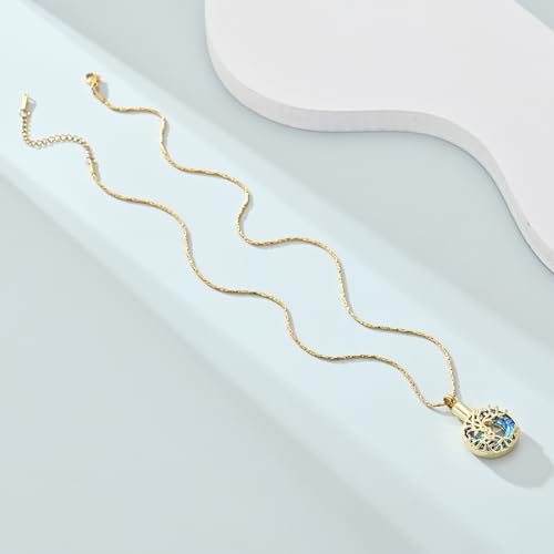Imrsanl Tree of Life Urn Necklace for Ashes Paw Print Circle of Life Cremation Jewelry Keepsake Pendant Memorial Pet Ashes Holder for Women Men - color: Gold-Blue