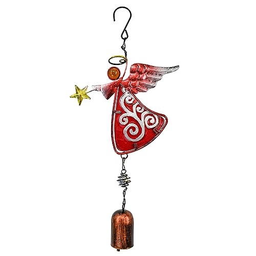 Metal Angel Wind Chime Hanging Decoration Ornament Bells Decorative Hanging Bells, Gifts for Home Garden Decor Crafts (Red) - color: Red