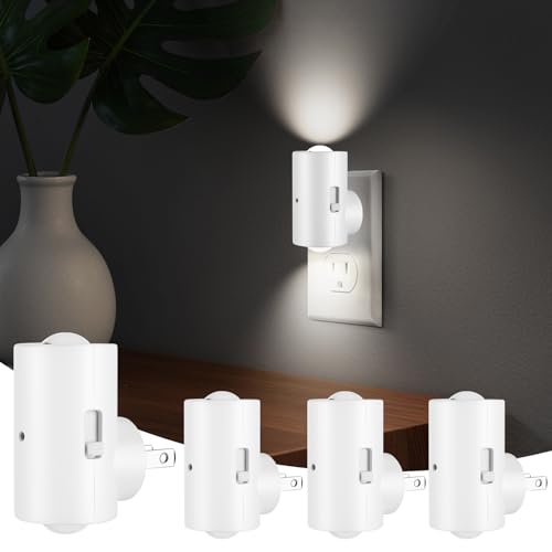 Night Lights Plug into Wall, LED Night Light Plug in,Daylight 5000K, 4 Pack | Modern,Dusk to Dawn Sensor, Adjustable 0-200LM Brightness, Dimmable, for Hallway Bedroom Stairway Kitchen