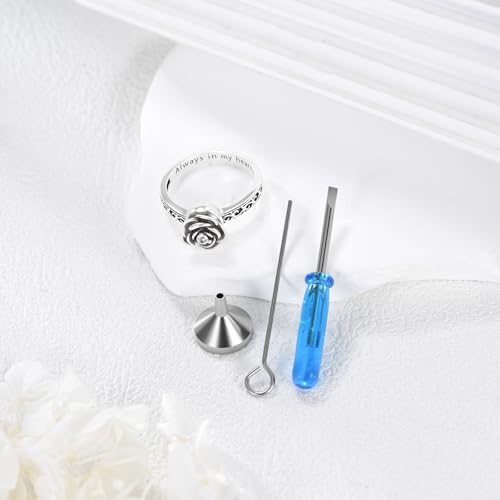Urn Ring for Ashes Sterling Silver Urn Ring Keepsake Memorial Jewelry Gifts for Women - color: black rose