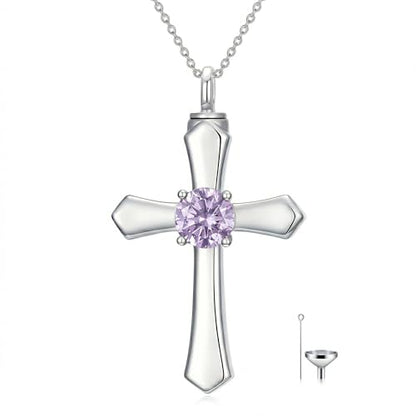 YYB Urn Necklace for Ashes Women Heart Birthstone Cross Cremation Jewelry | Memorial Keepsake Funeral Jewelry for Loved Ones (with Funnel Filler) - color: 06--Alexandrite June