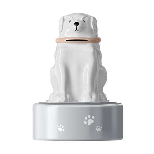 Dog Urn, Large Dog Urns for Ashes, Waterproof Pet Urns for Dogs, Ceramic Statue Stainless Steel Urn with Paw Prints, Memorial Pet Cremation Urn for Loss of Dog up to 130 lbs, 203 Cu in - color: White