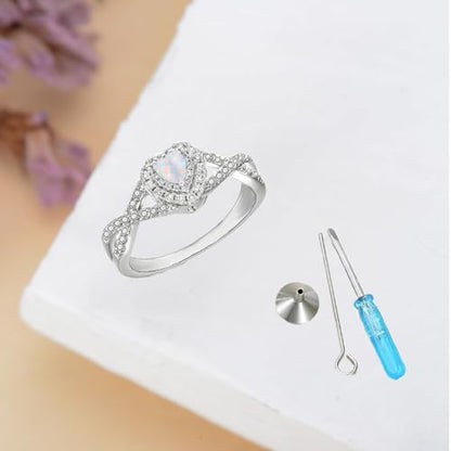 Opal Urn Ring for Ashes 925 Sterling Silver Heart Cut Opal Moissanite Cremation Ring for Women Keepsake Jewelry for Ashes Memorial Ash Holder