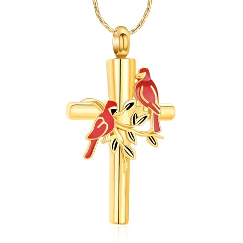 constantlife Cardinal Urn Necklace for Ashes Stainless Steel Red Blue Bird Pendant Cremation Keepsake Human Pet Memorial Jewelry for Women Men - color: Golden