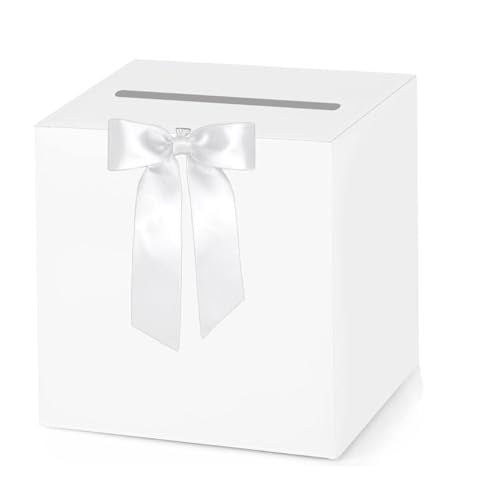White Wedding Card Box for Wedding Cards At Reception, Birthday, Baby Shower, Graduation Box Party, Raffle, Anniversaries，Money Boxes Holder - color: White bow card box