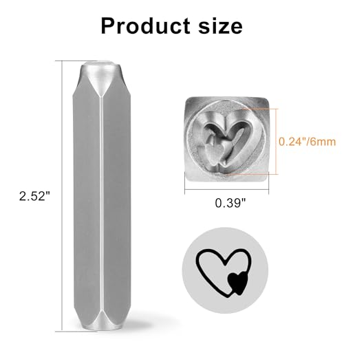 Yoption 6mm 1/4'' Double Heart Metal Stamp, Metal Punch Stamping Tool DIY Arts and Crafts Supplies for Stamping/Punching Jewelry, Clay, Leather, Wood - size: Double Heart (6mm)