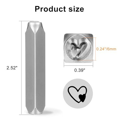 Yoption 6mm 1/4'' Double Heart Metal Stamp, Metal Punch Stamping Tool DIY Arts and Crafts Supplies for Stamping/Punching Jewelry, Clay, Leather, Wood - size: Double Heart (6mm)