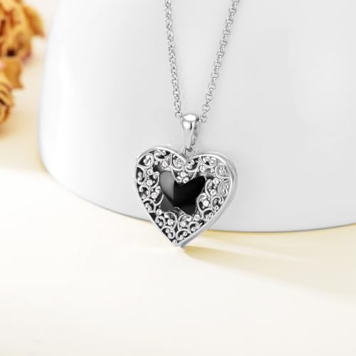 Dorunmo Personalized Locket Necklace 925 Sterling Silver that Holds Pictures Butterfly Birthstone Photo Heart Locket Custom Jewelry Congratulations New Beginnings New Job Gifts for Women - color: Butterfly Black, style: Only Locket