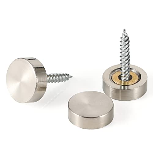 20 PCS Screw Covers Caps (Solid Brass Construction) Mirror Screws Fasteners, Sign Advertising Hardware, 3/5" Diameter, Brushed Stainless Steel - color: Brushed Finish (20 PCS)