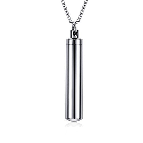 TTVOVO Cylinder Cremation Urn Necklace for Ashes Memorial Keepsake Ashes Holder Urn Locket Cylinder Charm Pendant Necklaces for Men Women Stainless Steel Remembrance Waterproof Hypoallergenic Jewelry