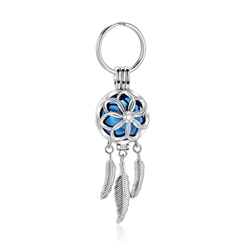 Yinplsmemory Dream Catcher urn Keychain for Ashes Women Cremation Jewelry with Ashes Keepsake Urn Keyring for Human/Pet Ashes - color: Silver-blue