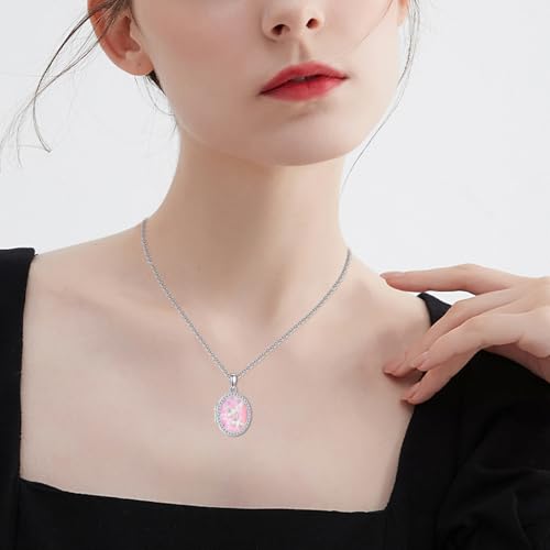 ONEFINITY Locket Necklace Photo Necklace Memorial Jewelry Gifts for Women Mom Wife - color: Pink Opal