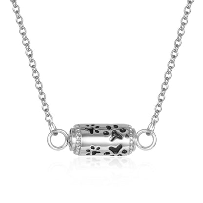 Pet Cremation Jewelry Stainless Steel Paw Print Tube Urn Necklace For Cat Dog Ashes Necklace For Women Keepsake With Filling Kits - color: Necklace
