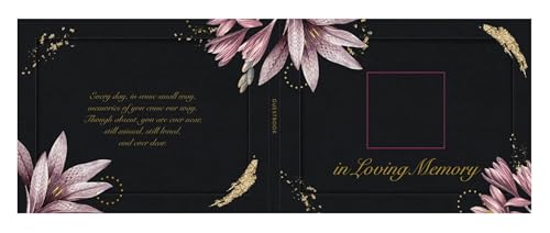 Hardcover Funeral Guest Book with Photo Slot – 9x7 Inch Memorial Sign-In Book, In Loving Memory Keepsake with Gold Stamping, 96 Pages, Ribbon Bookmark & Pen – Elegant Tribute for Celebration of Life