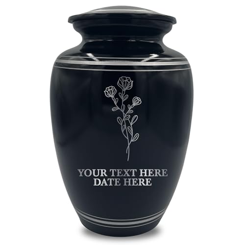 Custom Extra Large Human Cremation Urn Traditional Style Metal Urn For Ashes and Remains- Memorial Floral 2 - Polished Silver Rim - color: Memorial Floral 2, size: Polished Silver Rim