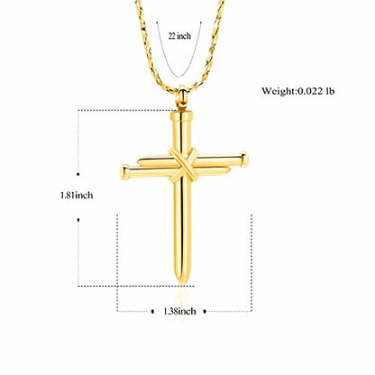 Imrsanl Cremation Jewelry Nail Cross Urn Necklace Pendant | For Humen Pet Ashes, Religious Cross Keepsake, Memorial Loved Ones Ash Holder, For Men Women - color: Gold