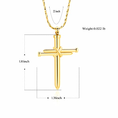 Imrsanl Cremation Jewelry Nail Cross Urn Necklace Pendant - color: Gold
