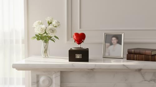 Red Heart Cremation Urn - Keepsake for Human Ashes with Premium Box & Stand - Small Handcrafted Red for Ashes - Small Heart Shaped - Perfect Mini Urn for Your Loved Ones