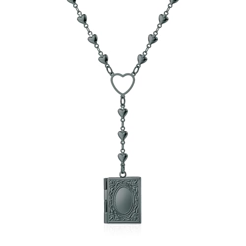 Personalized Heart Locket Necklace for Women Stainless Steel- Heart Necklace - color: Black-H