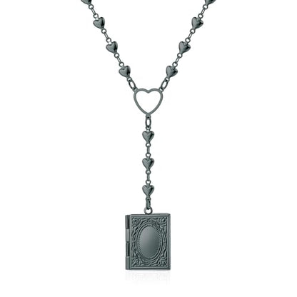 Personalized Heart Locket Necklace for Women Stainless Steel- Heart Necklace - color: Black-H