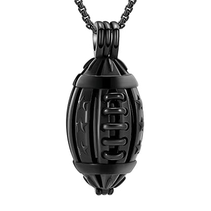 Oinsi American Football Cremation Locket Necklace For Ashes Of Loved Ones Stainless Steel Memorial Urn Jewelry Women Men Keepsake Fashion Necklace - color: All Black