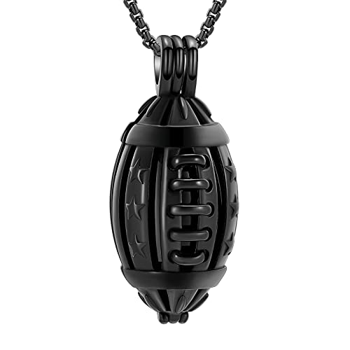 Oinsi American Football Cremation Locket Necklace For Ashes Of Loved Ones Stainless Steel Memorial Urn Jewelry Women Men Keepsake Fashion Necklace - color: All Black