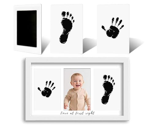 Inkless Baby Hand and Footprint Kit - No Mess Ink Pad for Handprint Girl - Clean Touch Dog Paw Print Kit, Personalized Baby Shower Gifts, Nursery Newborn Keepsake Frame(White) - color: Frame（White）, size: 1-Pack, Large