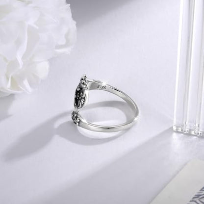 Rising Phoenix Spoon Ring Adjustable 925 Sterling Silver Rise from the Ashes Lotus Jewelry Gifts for Women