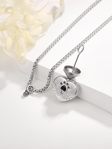 TANGPOET Paw Print Urn Necklace For Pet Ashes, Dog Cat Ashes Necklace for Men Women, 925 Sterling Silver Cremation Keepsake Memorial Jewelry Gifts - style: Heart