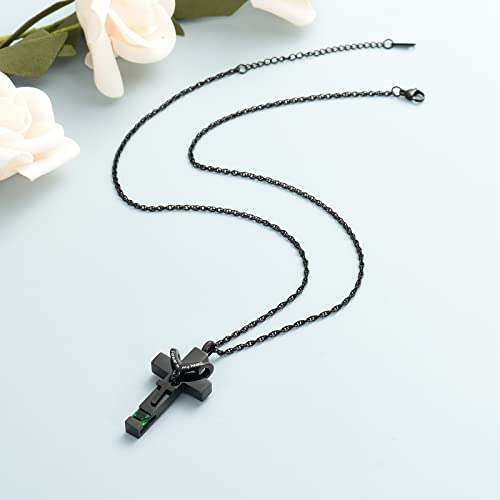 shajwo Cross Urn Necklace for Ashes Birthstone Rose Flower Cremation Jewelry for Women Gilrs Keepsake Memorial Ashes Pendant - color: A-Green