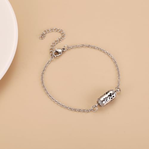 Pet Cremation Jewelry Stainless Steel Paw Print Tube Urn Necklace For Cat Dog Ashes Necklace For Women Keepsake With Filling Kits - color: Bracelet